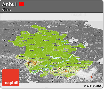 Physical Panoramic Map of Anhui, desaturated