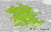 Physical Panoramic Map of Anhui, lighten, desaturated
