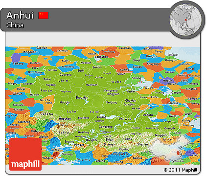 Physical Panoramic Map of Anhui, political outside
