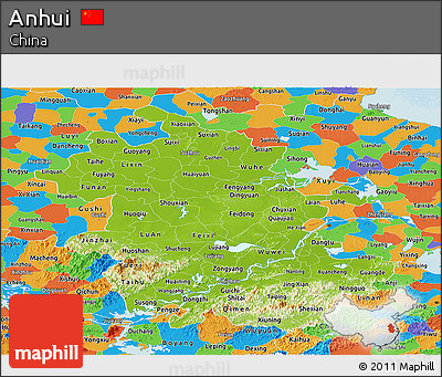 Physical Panoramic Map of Anhui, political outside