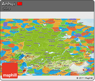 Physical Panoramic Map of Anhui, political outside