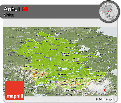 Physical Panoramic Map of Anhui, semi-desaturated