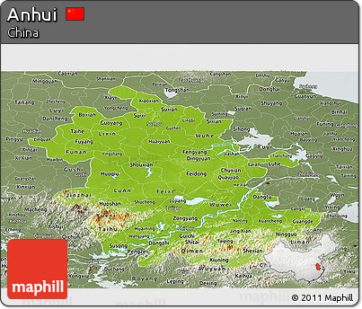 Physical Panoramic Map of Anhui, semi-desaturated