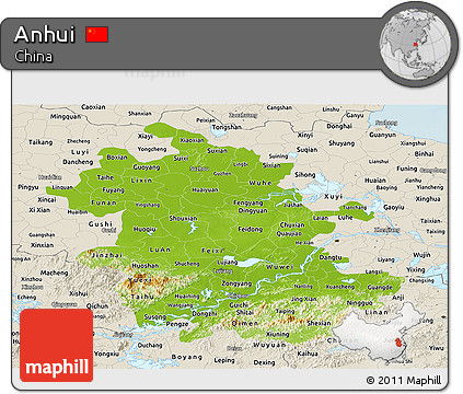 Physical Panoramic Map of Anhui, shaded relief outside