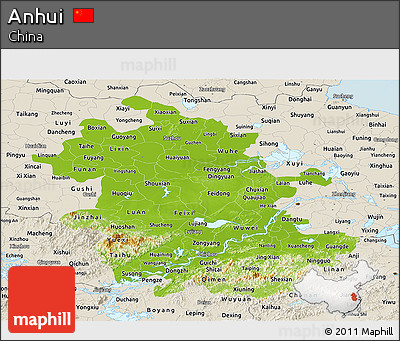 Physical Panoramic Map of Anhui, shaded relief outside