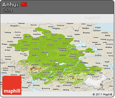 Physical Panoramic Map of Anhui, shaded relief outside