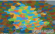 Political Panoramic Map of Anhui, darken