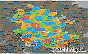 Political Panoramic Map of Anhui, darken, semi-desaturated