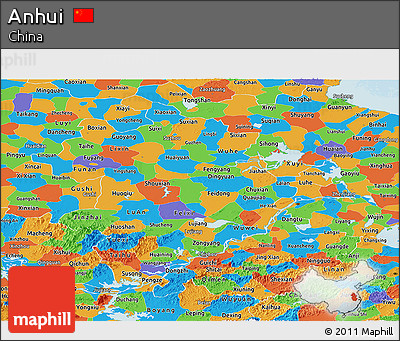 Political Panoramic Map of Anhui