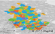 Political Panoramic Map of Anhui, lighten, desaturated