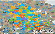 Political Panoramic Map of Anhui, semi-desaturated