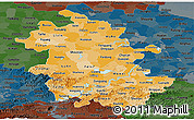 Political Shades Panoramic Map of Anhui, darken