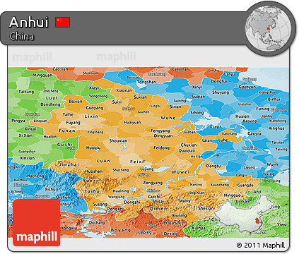 Political Shades Panoramic Map of Anhui