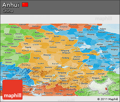 Political Shades Panoramic Map of Anhui