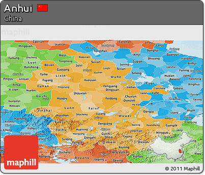 Political Shades Panoramic Map of Anhui