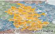 Political Shades Panoramic Map of Anhui, semi-desaturated