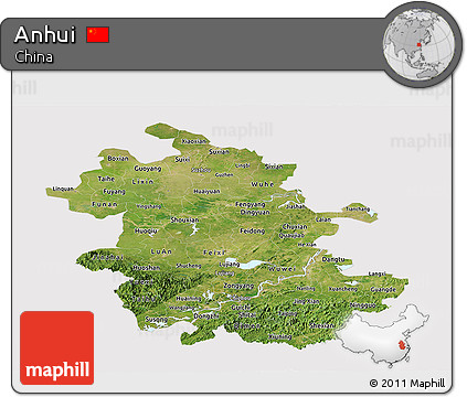 Satellite Panoramic Map of Anhui, cropped outside