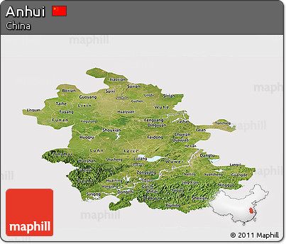 Satellite Panoramic Map of Anhui, cropped outside