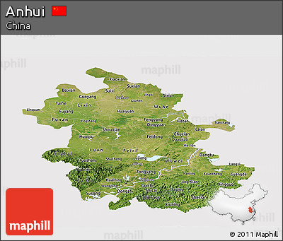 Satellite Panoramic Map of Anhui, cropped outside