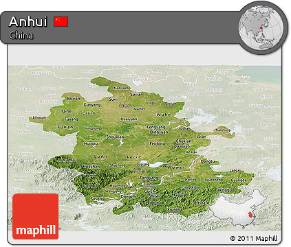 Satellite Panoramic Map of Anhui, lighten