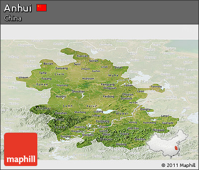 Satellite Panoramic Map of Anhui, lighten