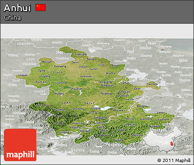 Satellite Panoramic Map of Anhui, lighten, semi-desaturated