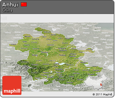 Satellite Panoramic Map of Anhui, lighten, semi-desaturated