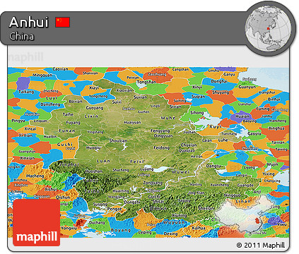 Satellite Panoramic Map of Anhui, political outside