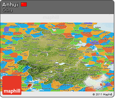 Satellite Panoramic Map of Anhui, political outside