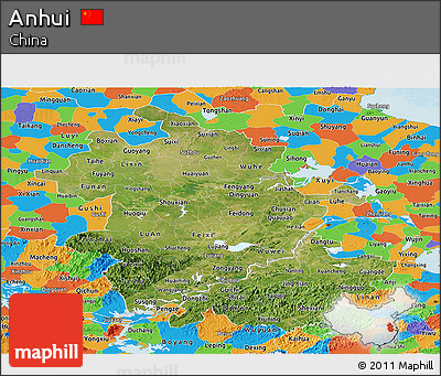 Satellite Panoramic Map of Anhui, political outside
