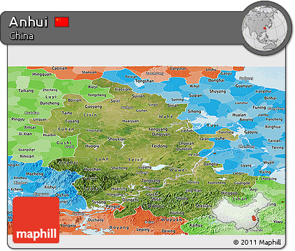 Satellite Panoramic Map of Anhui, political shades outside