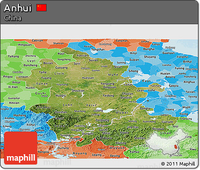 Satellite Panoramic Map of Anhui, political shades outside