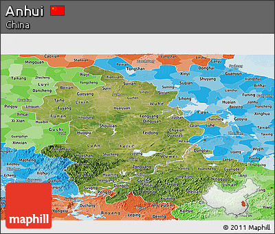 Satellite Panoramic Map of Anhui, political shades outside