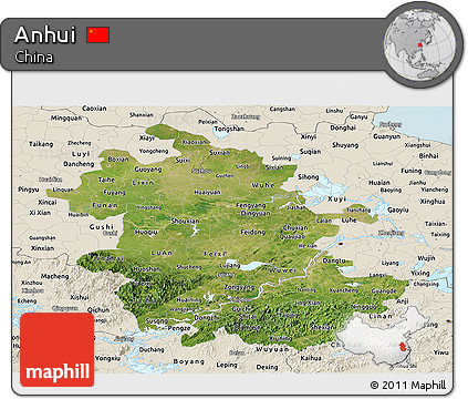 Satellite Panoramic Map of Anhui, shaded relief outside