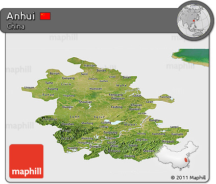 Satellite Panoramic Map of Anhui, single color outside