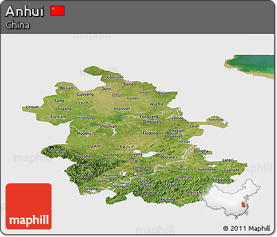 Satellite Panoramic Map of Anhui, single color outside