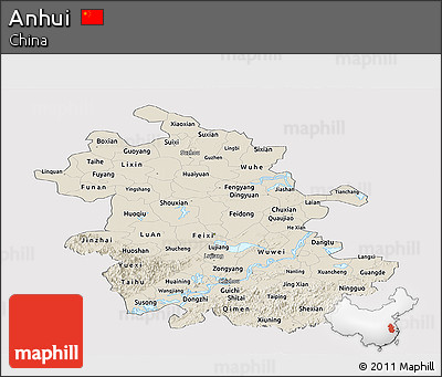 Shaded Relief Panoramic Map of Anhui, cropped outside