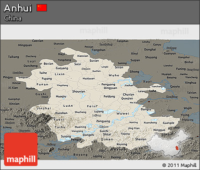 Shaded Relief Panoramic Map of Anhui, darken