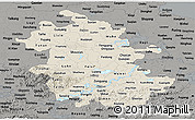 Shaded Relief Panoramic Map of Anhui, darken, semi-desaturated