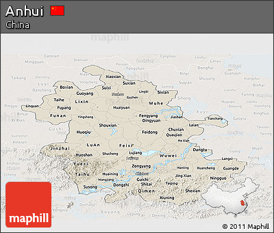 Shaded Relief Panoramic Map of Anhui, lighten