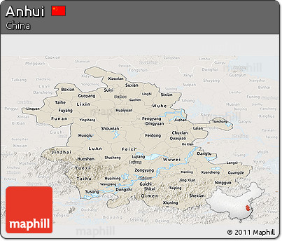 Shaded Relief Panoramic Map of Anhui, lighten