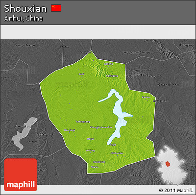 Physical 3D Map of Shouxian, darken, desaturated