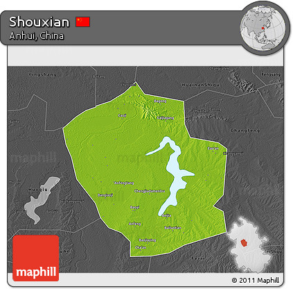 Physical 3D Map of Shouxian, darken, desaturated