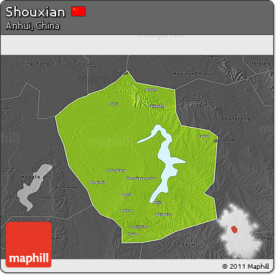 Physical 3D Map of Shouxian, darken, desaturated