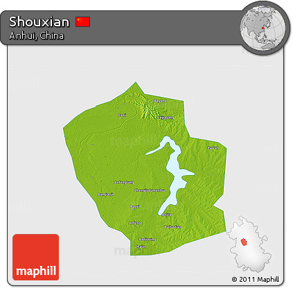 Physical 3D Map of Shouxian, single color outside