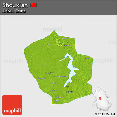 Physical 3D Map of Shouxian, single color outside