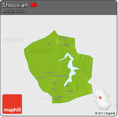Physical 3D Map of Shouxian, single color outside