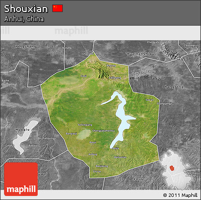 Satellite 3D Map of Shouxian, desaturated
