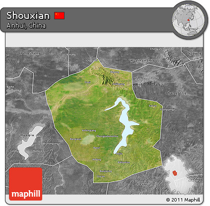 Satellite 3D Map of Shouxian, desaturated