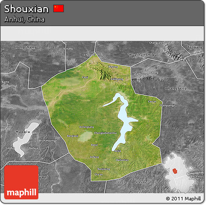 Satellite 3D Map of Shouxian, desaturated